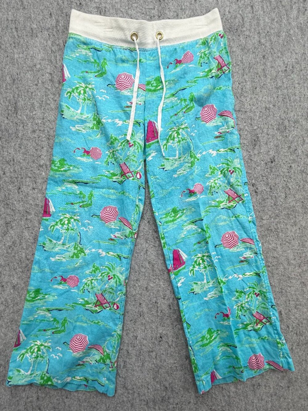 All For Color "Island Time" Tropical Print Linen Beach Pants Women's Large